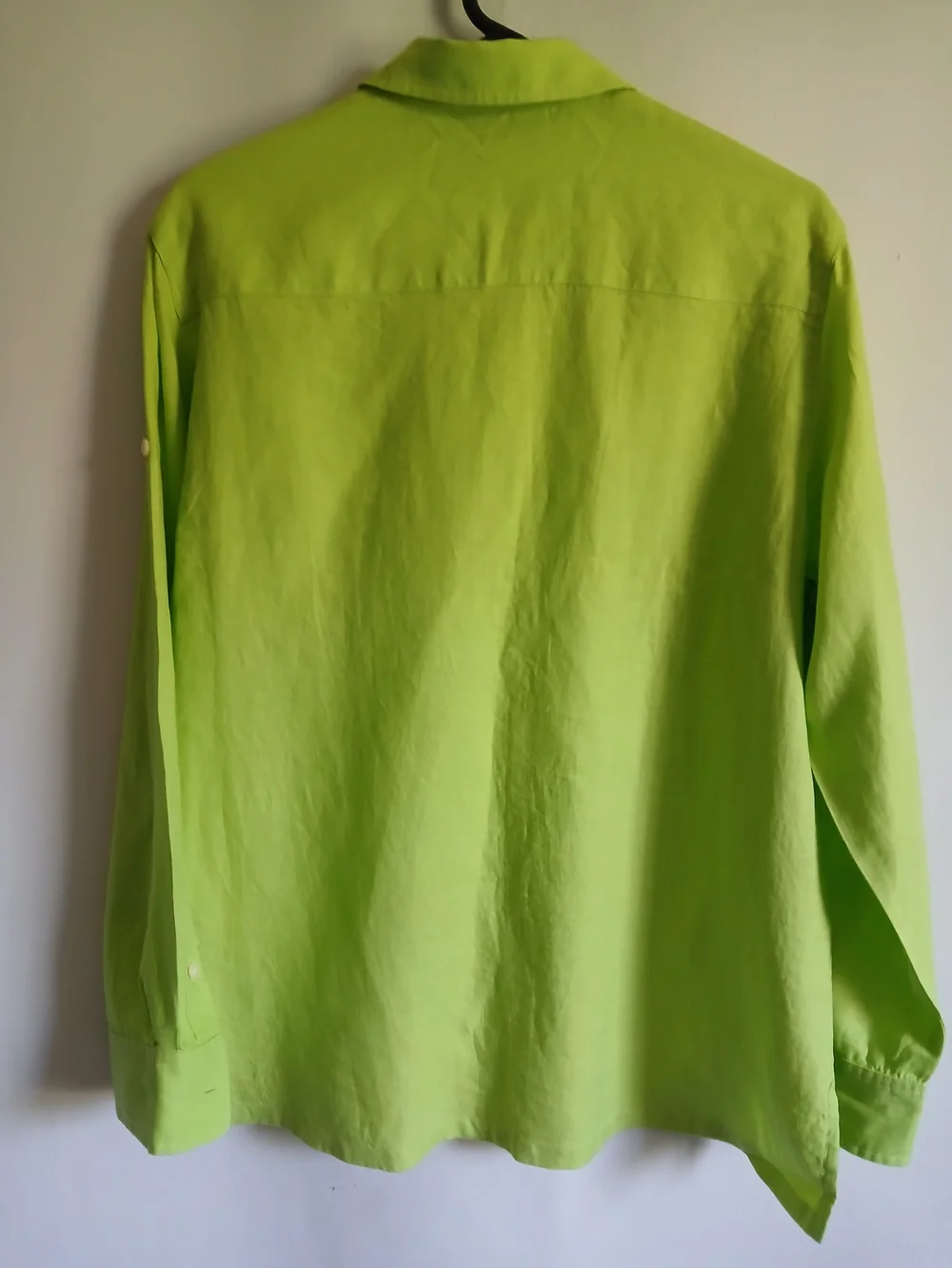 EVAN-PICONE Women's Lime Green Blousr 100% Linen SzM Roll Tab Sleeve